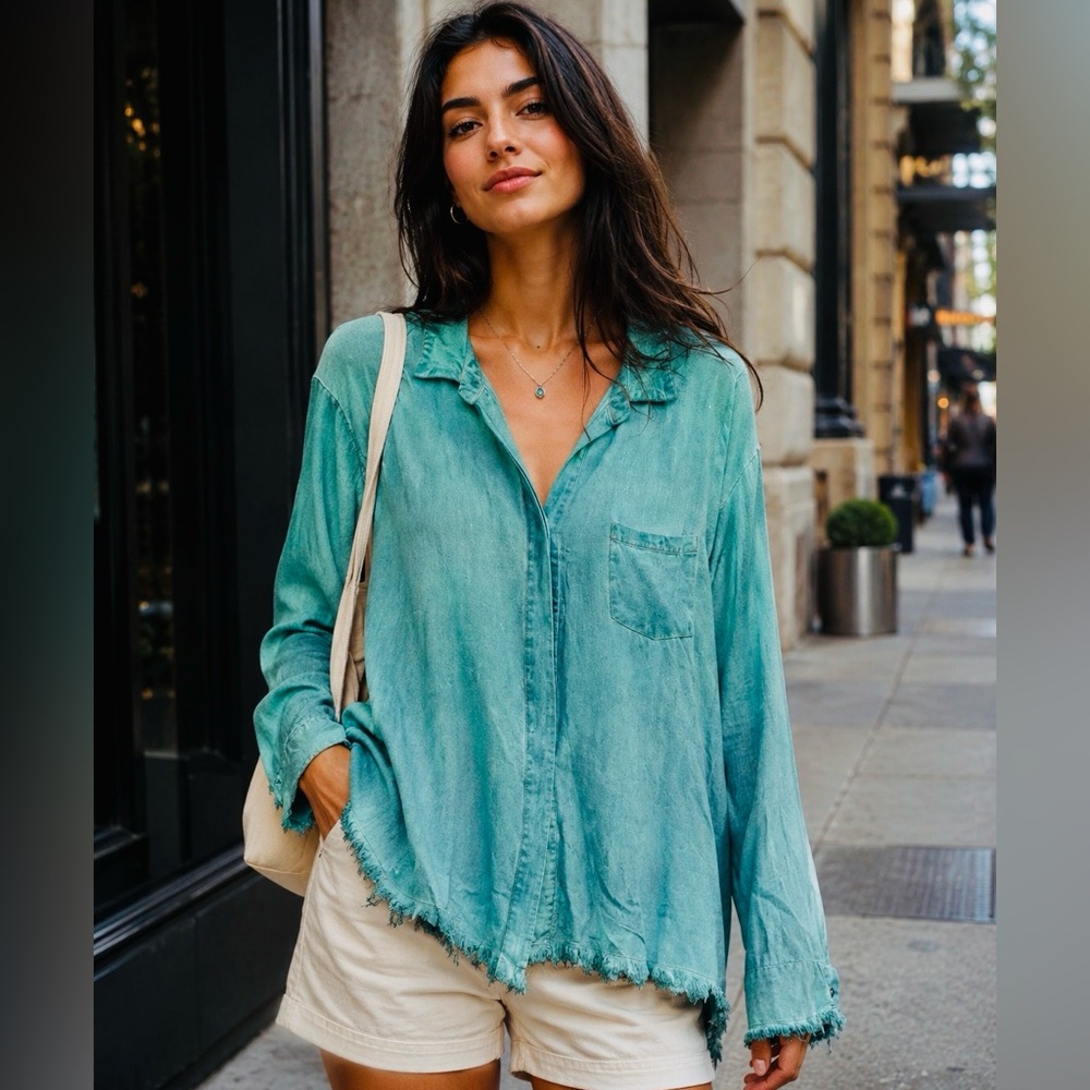 UMGEE | Teal Button Front Shirt | Collared 
Size XL | Linen Cotton Blend
